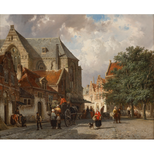 Townsfolk on a church square in Utrecht